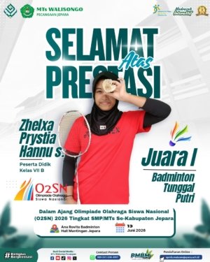 Tampil Memukau, Zhelxa Siswi MTs Walisongo Sabet Juara 1 Badminton O2SN Kabupaten Jepara